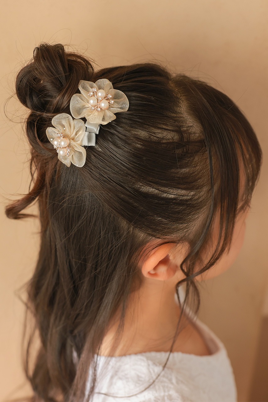 販売のみ】Kids パールフラワーヘアクリップ 2個セット ベージュ｜結婚