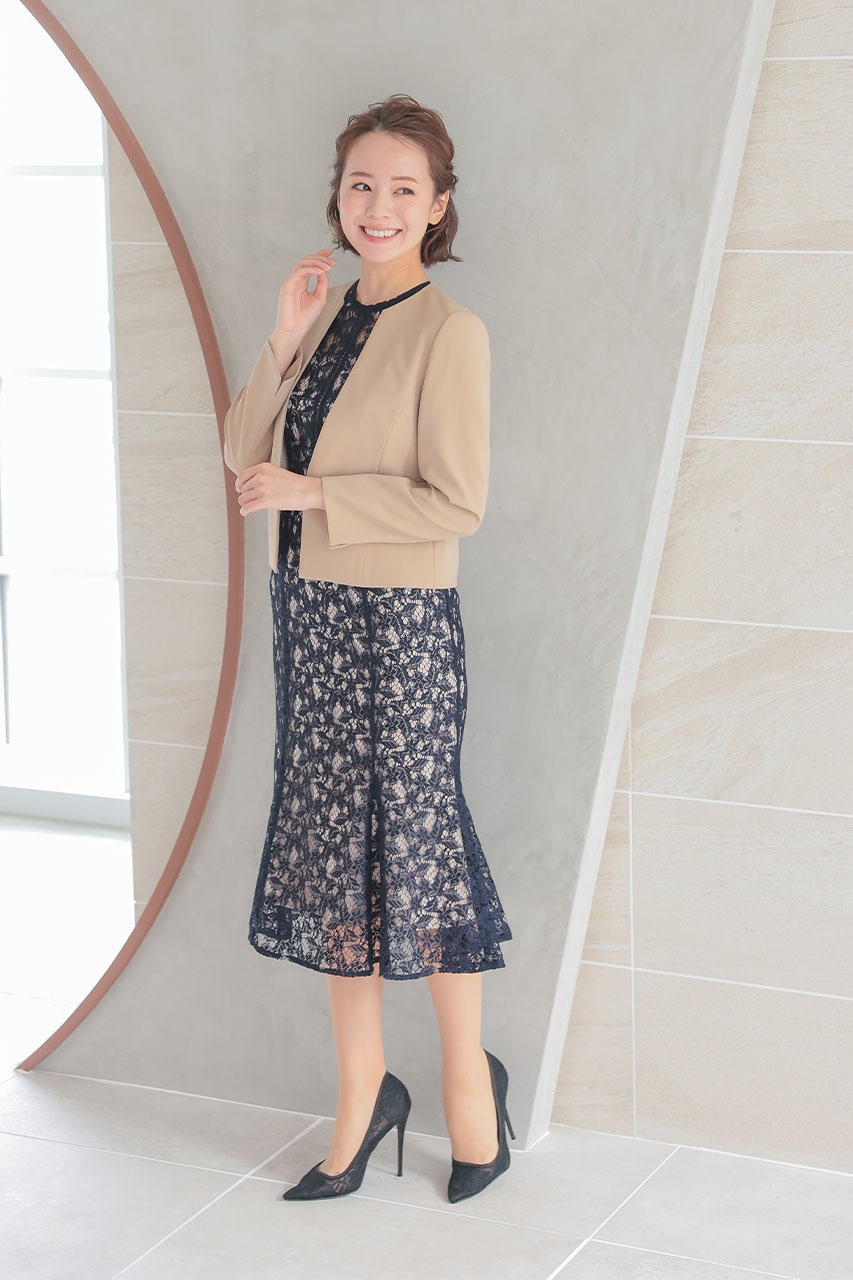 ベーシックノーカラージャケット ベージュ/S｜結婚式の