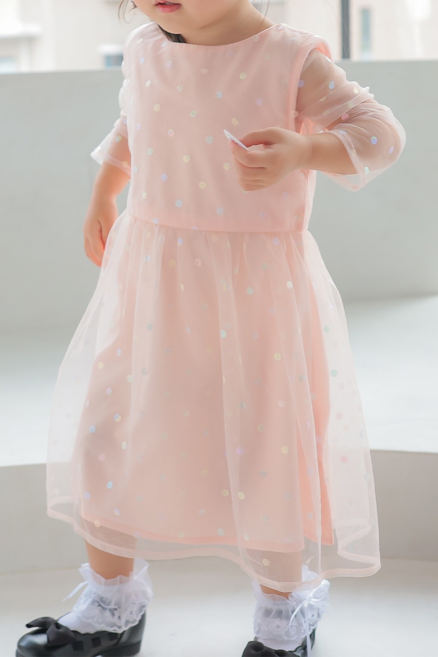 Kids ポルカドットメッシュワンピース 3歳｜結婚式のパーティードレス 
