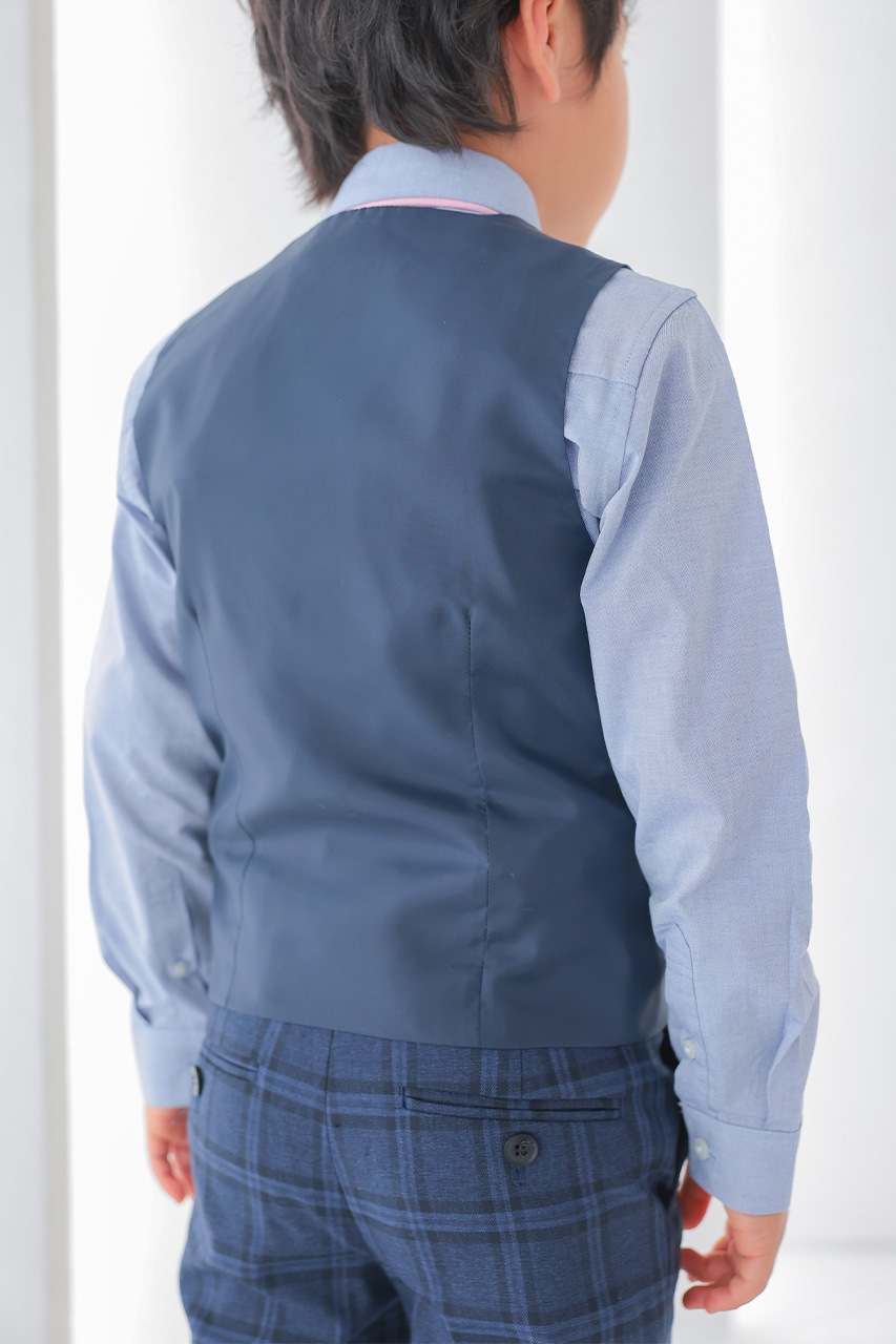 Boys ネイビーチェックベストスーツセット 80-85cm(シャツ