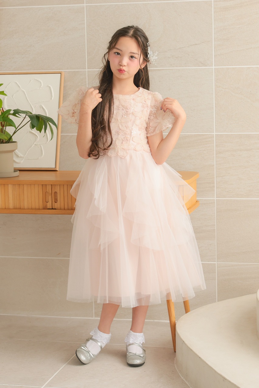 Kids 3Dフラワーラッフルフリルドレス 135cm｜結婚式のパーティー