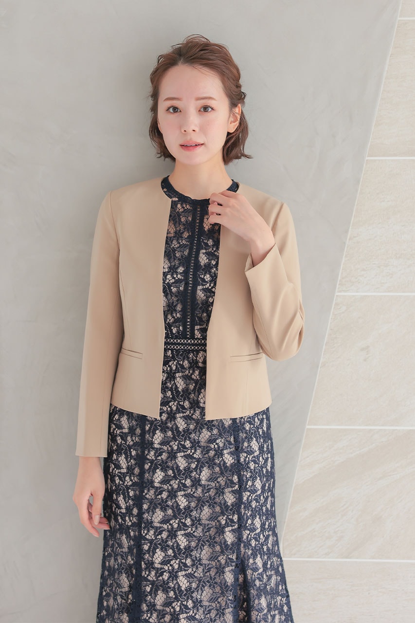 人気が高い ベーシックノーカラージャケット ベージュ/M｜結婚式の トップス