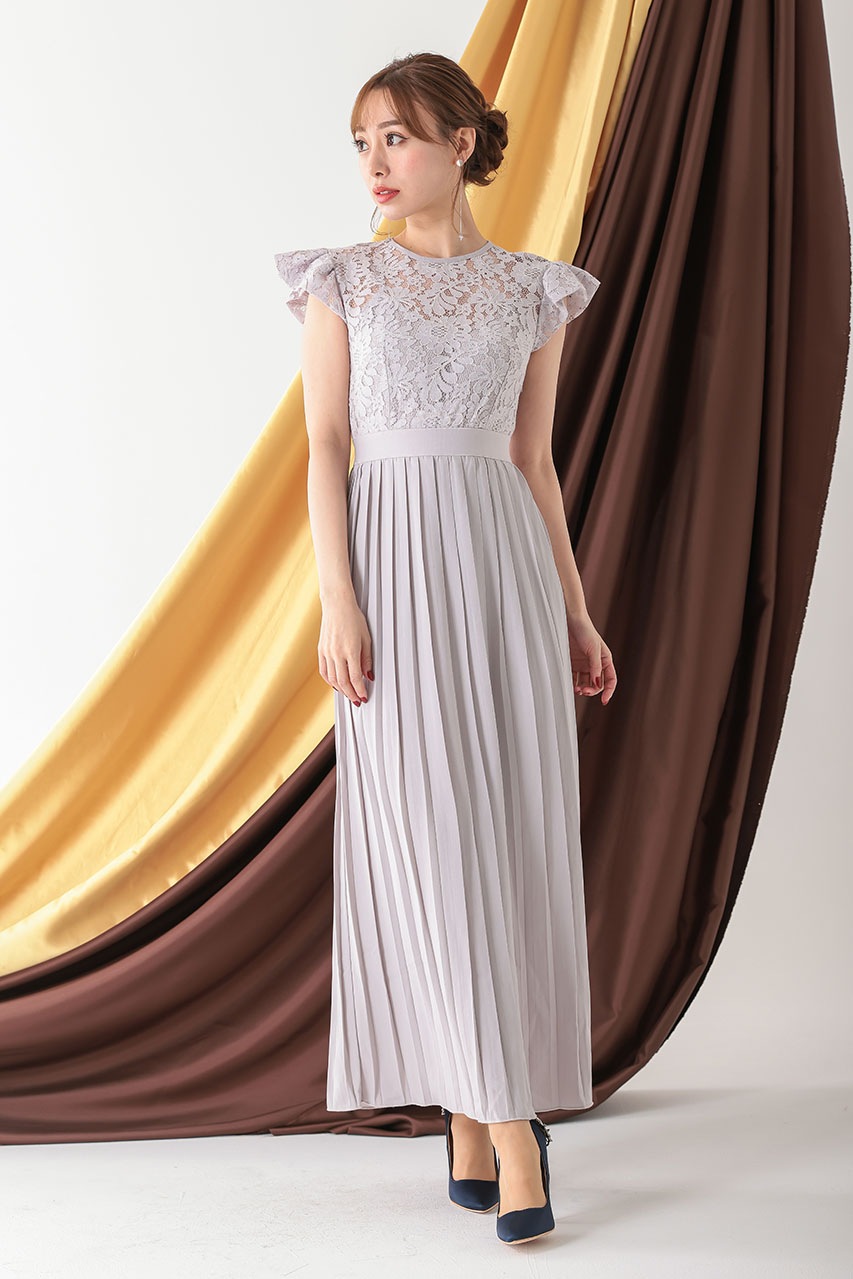 フラワーレースプリーツドレス｜結婚式のパーティードレスならレンタル