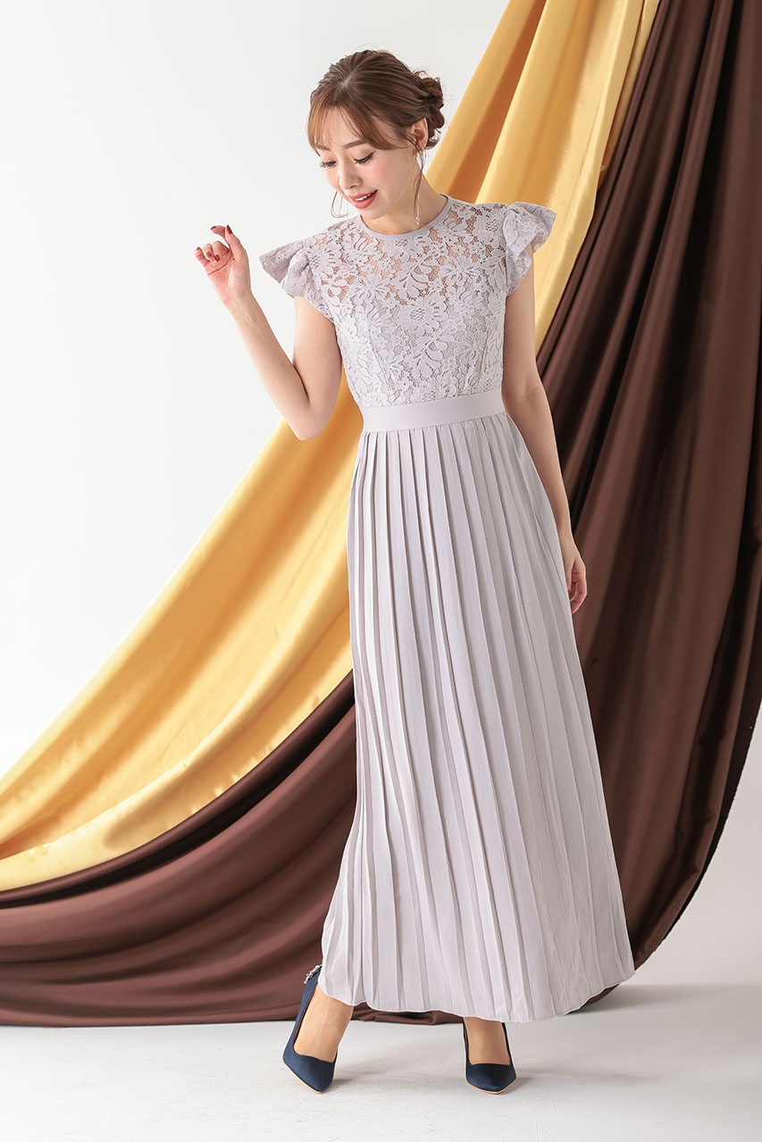 フラワーレースプリーツドレス｜結婚式のパーティードレスなら