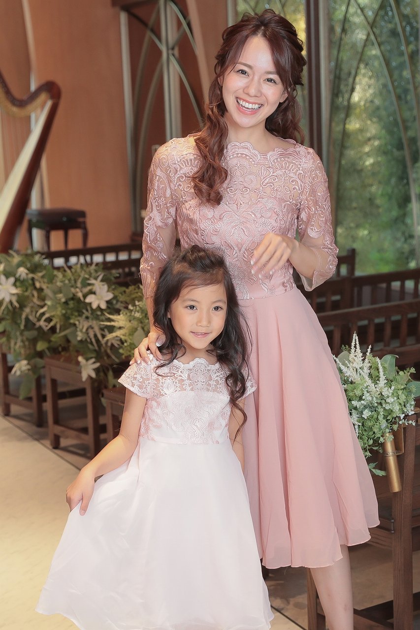 Kids エンブロイダリーAラインドレス ピンク 4歳｜結婚式の