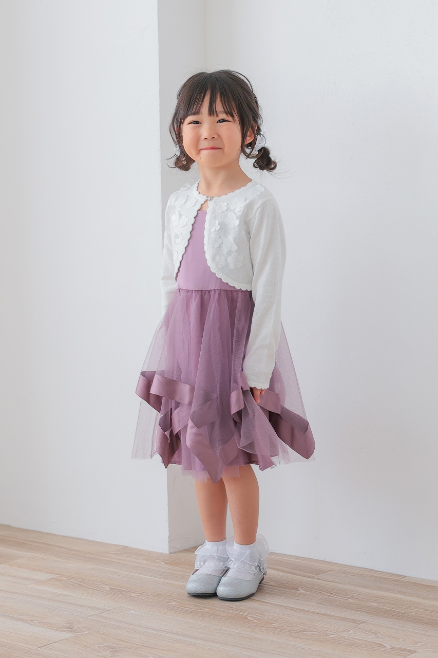Kids アシンメトリーチュールサテンドレス パープル 3歳｜結婚式
