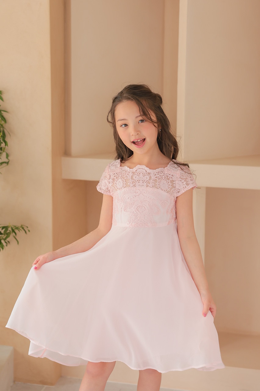 Kids エンブロイダリーAラインドレス ピンク 7歳｜結婚式の