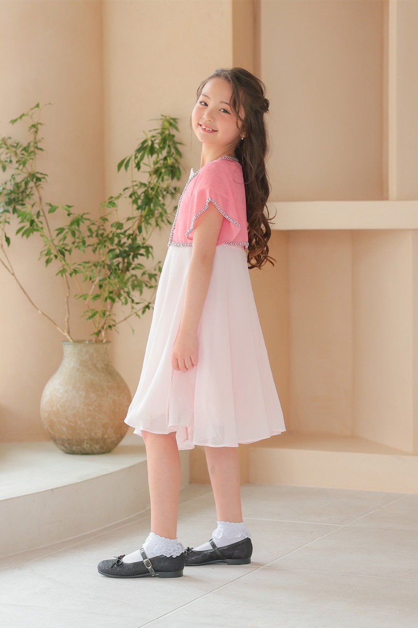 Kids エンブロイダリーAラインドレス ピンク 7歳｜結婚式の