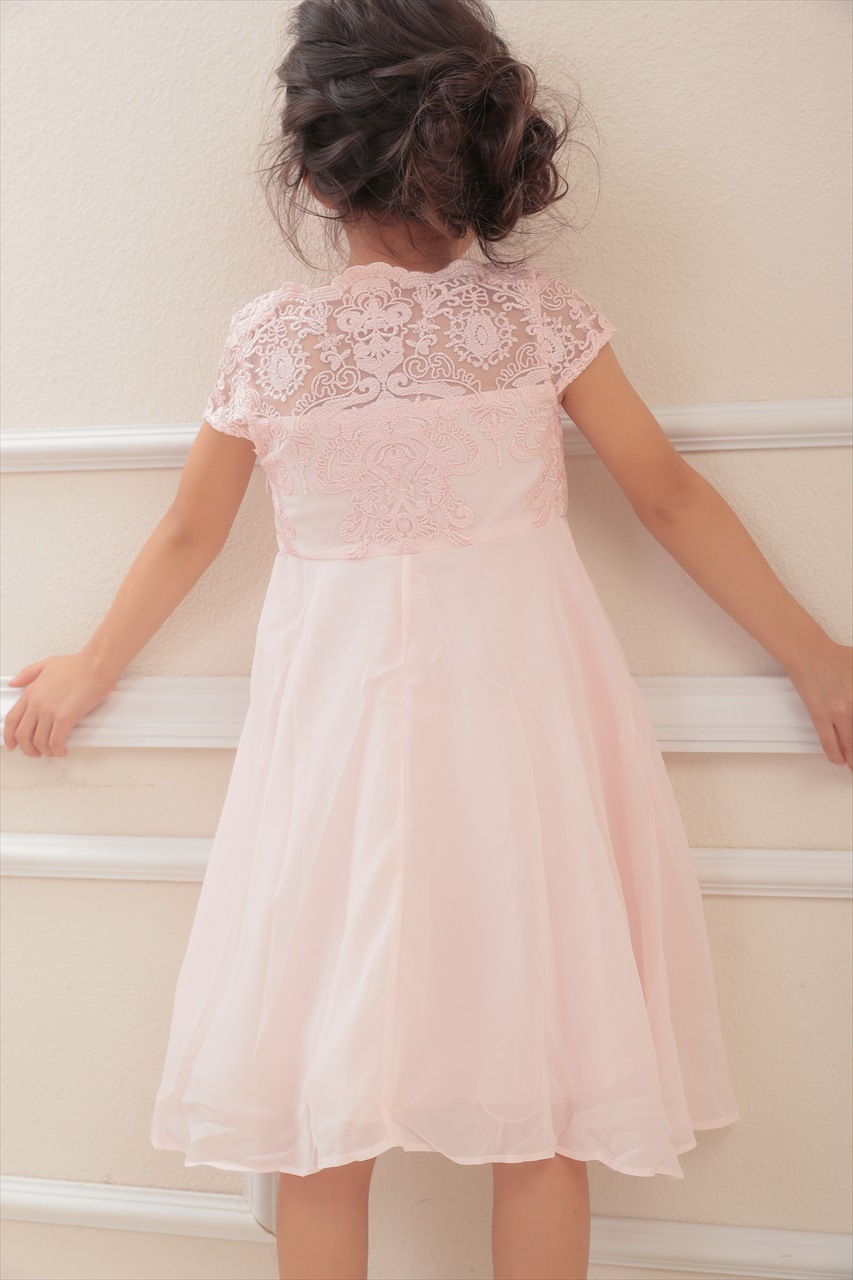 Kids エンブロイダリーAラインドレス ピンク 7歳｜結婚式のパーティー