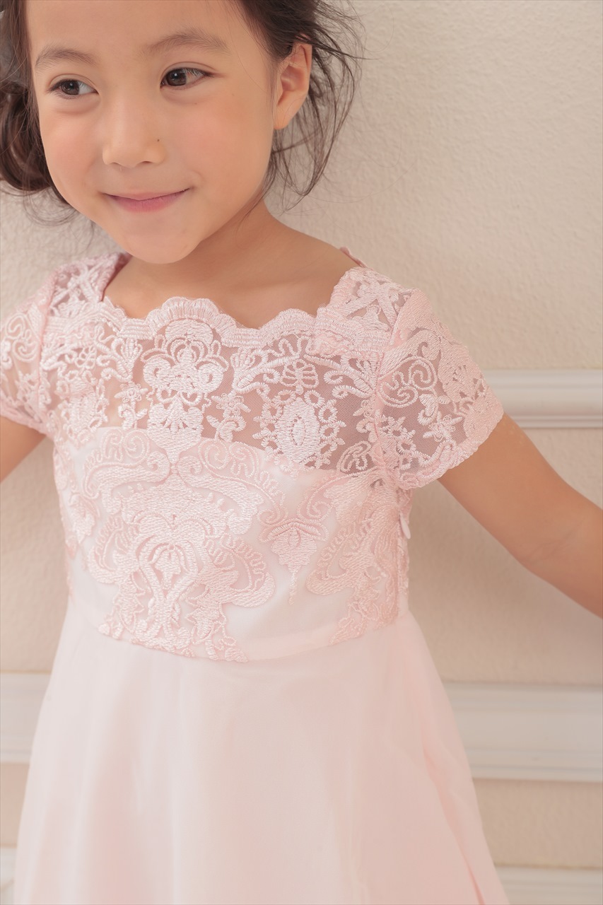 Kids エンブロイダリーAラインドレス ピンク 7歳｜結婚式の