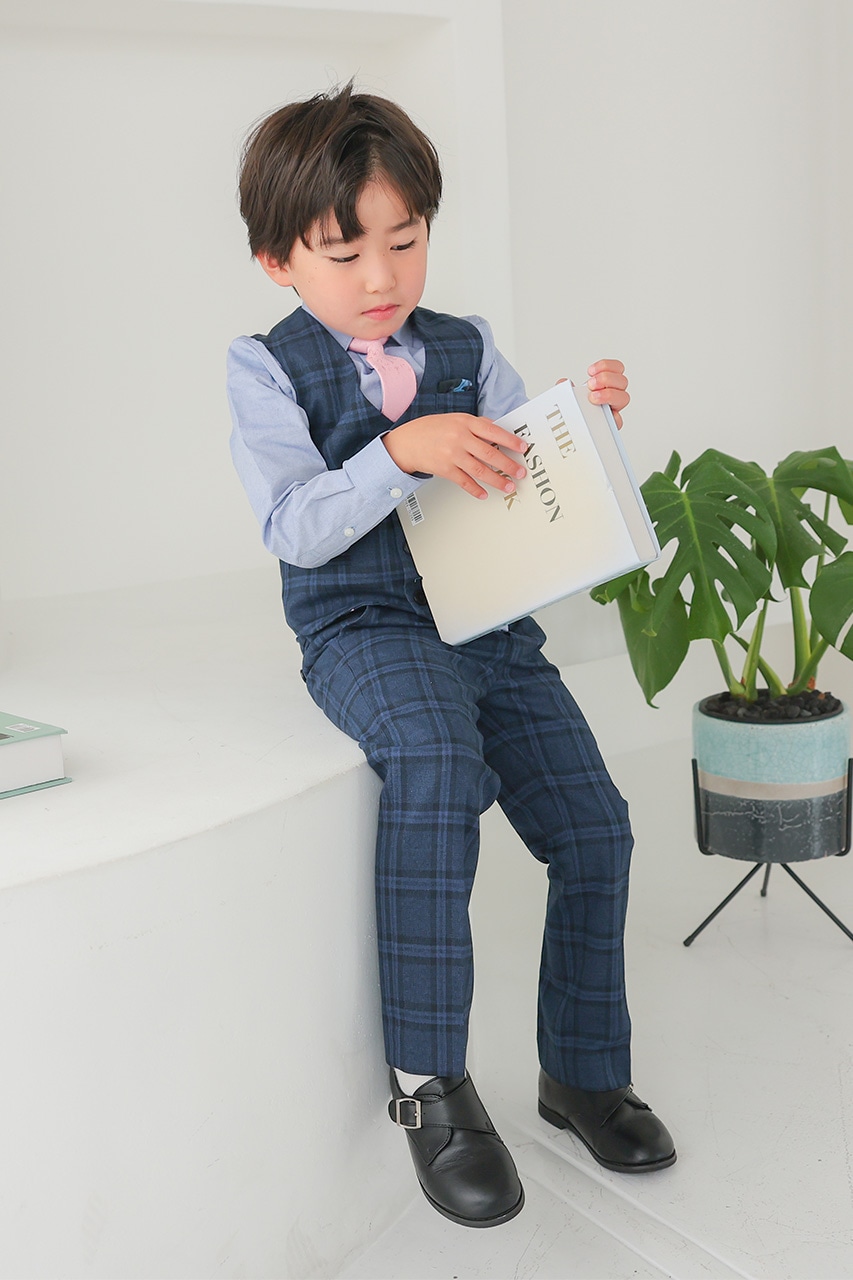 ベスト付きスーツ　120 ネイビーチェック su-0104-1top.jpg