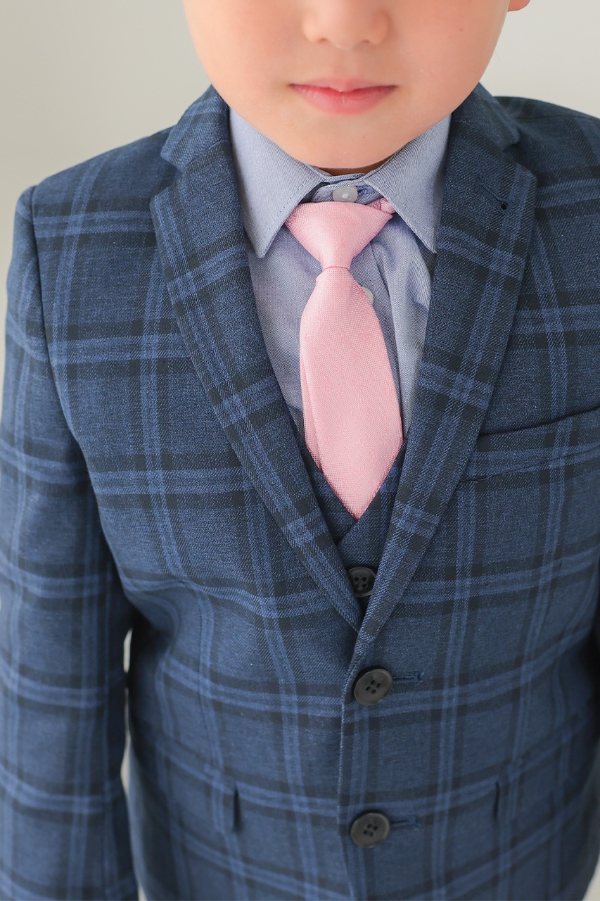 Boys ネイビーチェックフルセットスーツ 120-125cm(シャツ