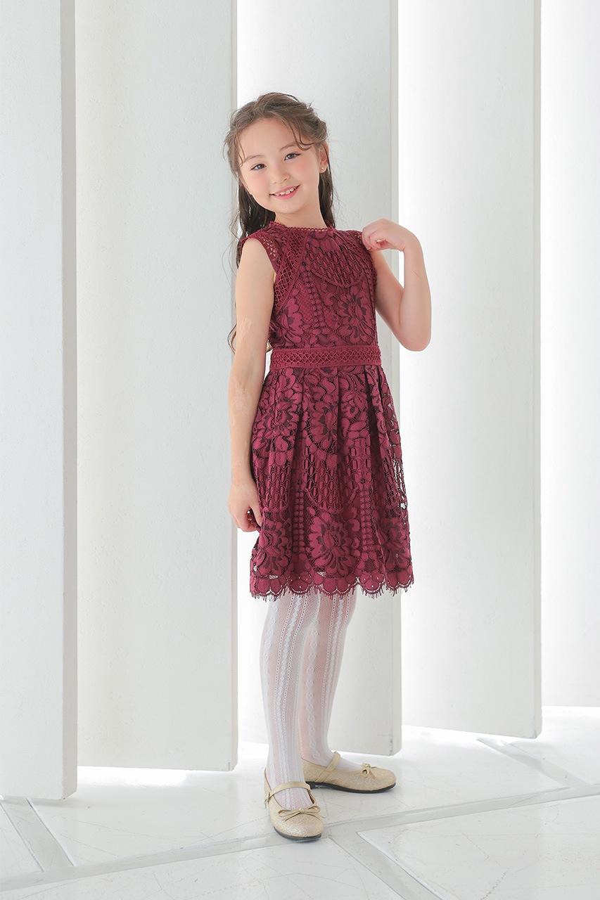 Kids VIPフラワーレースワンピース 7歳｜結婚式のパーティードレスなら