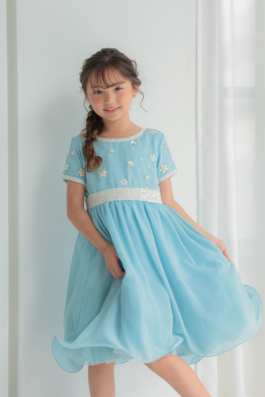 ティールビーズ刺繍ハイネックドレス （Kids フラワービーズプリンセス  