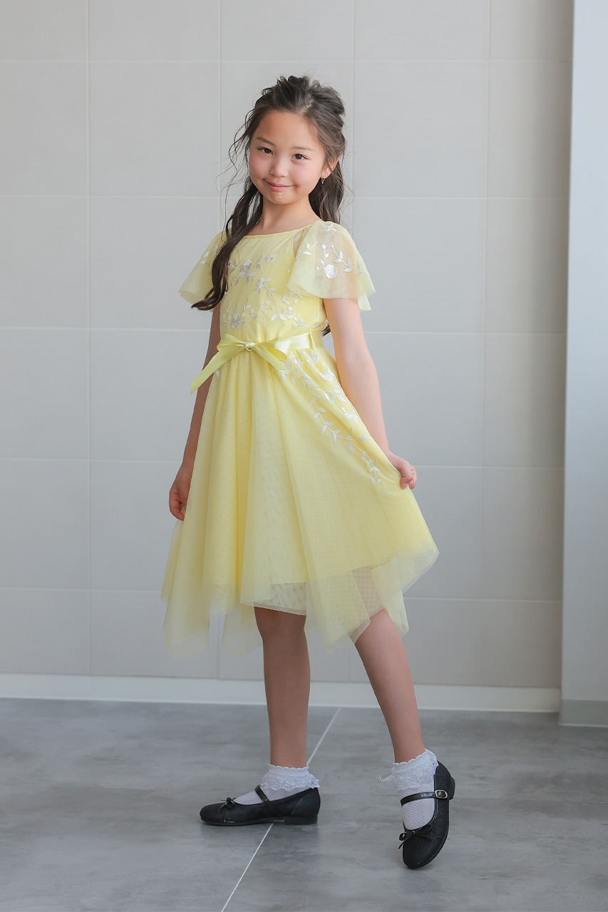 イエローチュールドレス Kids エンブロイダリーアシメチュールドレス イエロー 7歳｜結婚