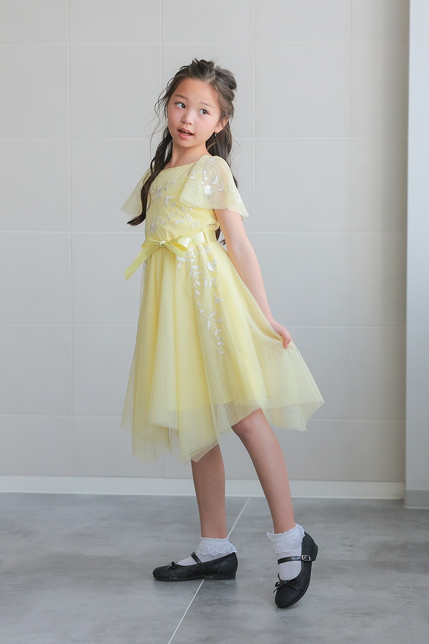 イエローチュールドレス Kids エンブロイダリーアシメチュールドレス イエロー 7歳|結婚