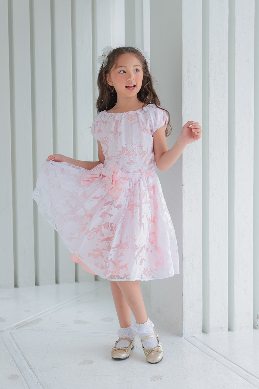 きょんちゃん　子供ドレス　7才 ピンクストライプリボン Kids オーガンジーウエストリボンドレス 9-10歳｜結婚式のパーティー