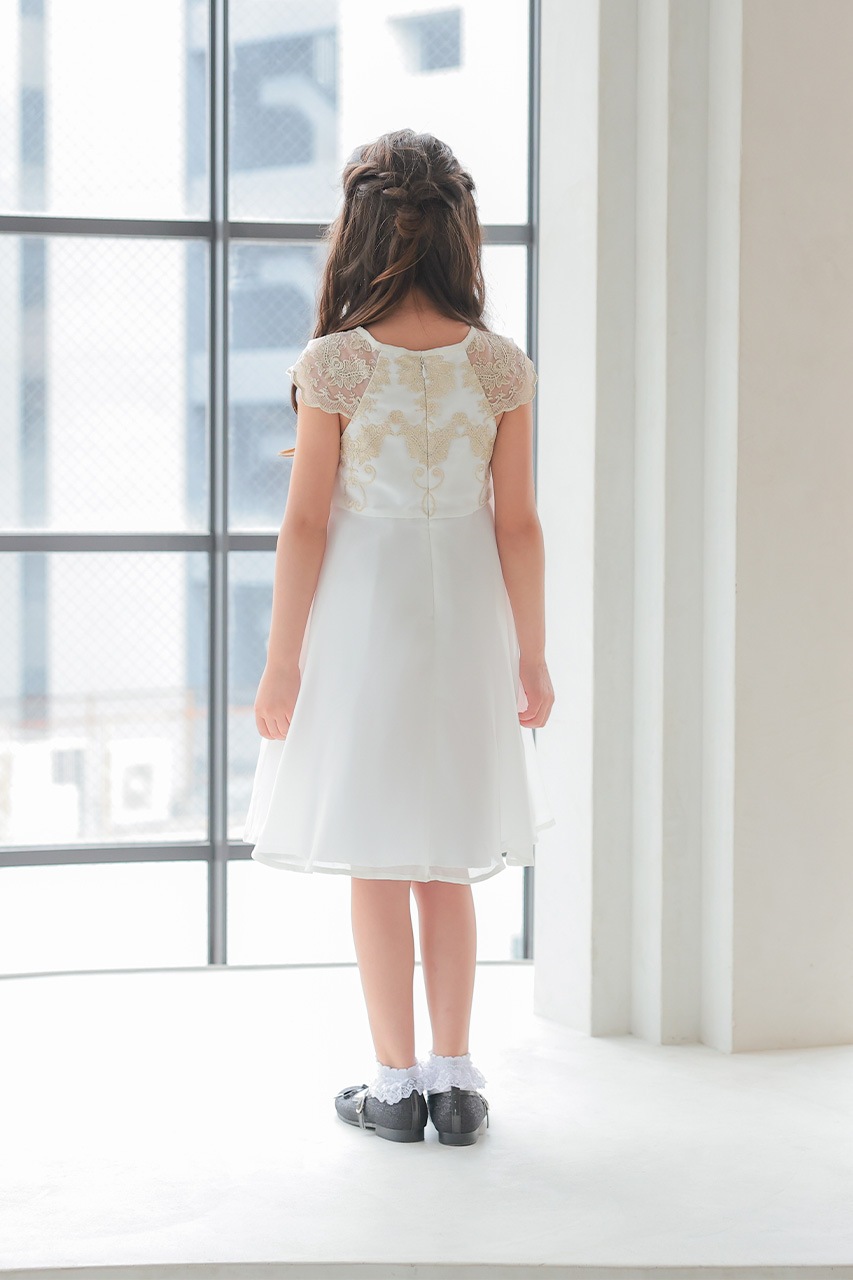 Kids ゴールド刺繍Aラインドレス クリーム 6歳｜結婚式の