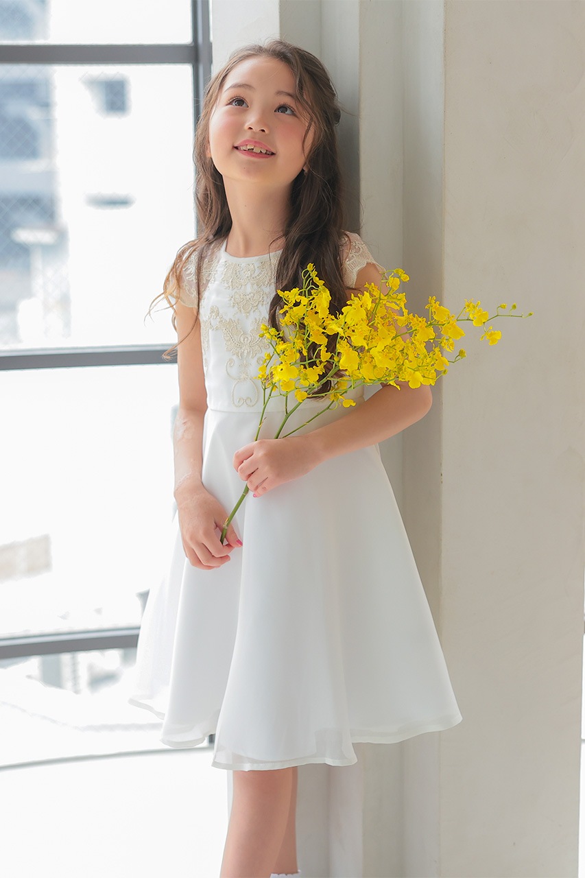 Kids ゴールド刺繍Aラインドレス クリーム 6歳｜結婚式の