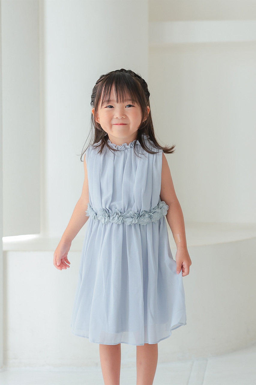 花柄シフォンパーティードレス Sサイズ Kids ウエストフラワーハイネックシフォンドレス 3歳｜結婚式の