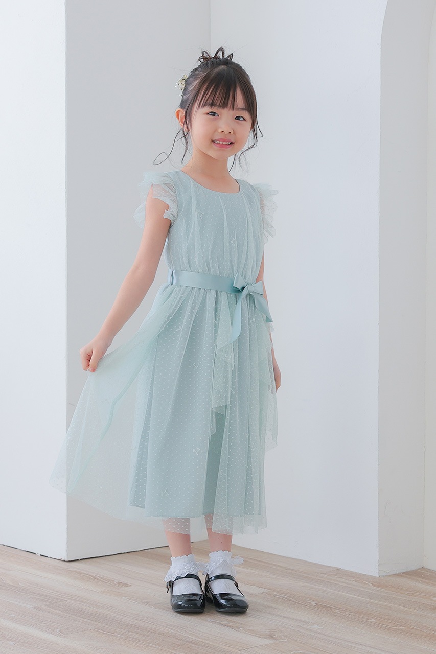 ★アウトレット★elena コットンギャザーフリルドレス Kids ドットチュールギャザーフリルドレス 6歳|結婚式の