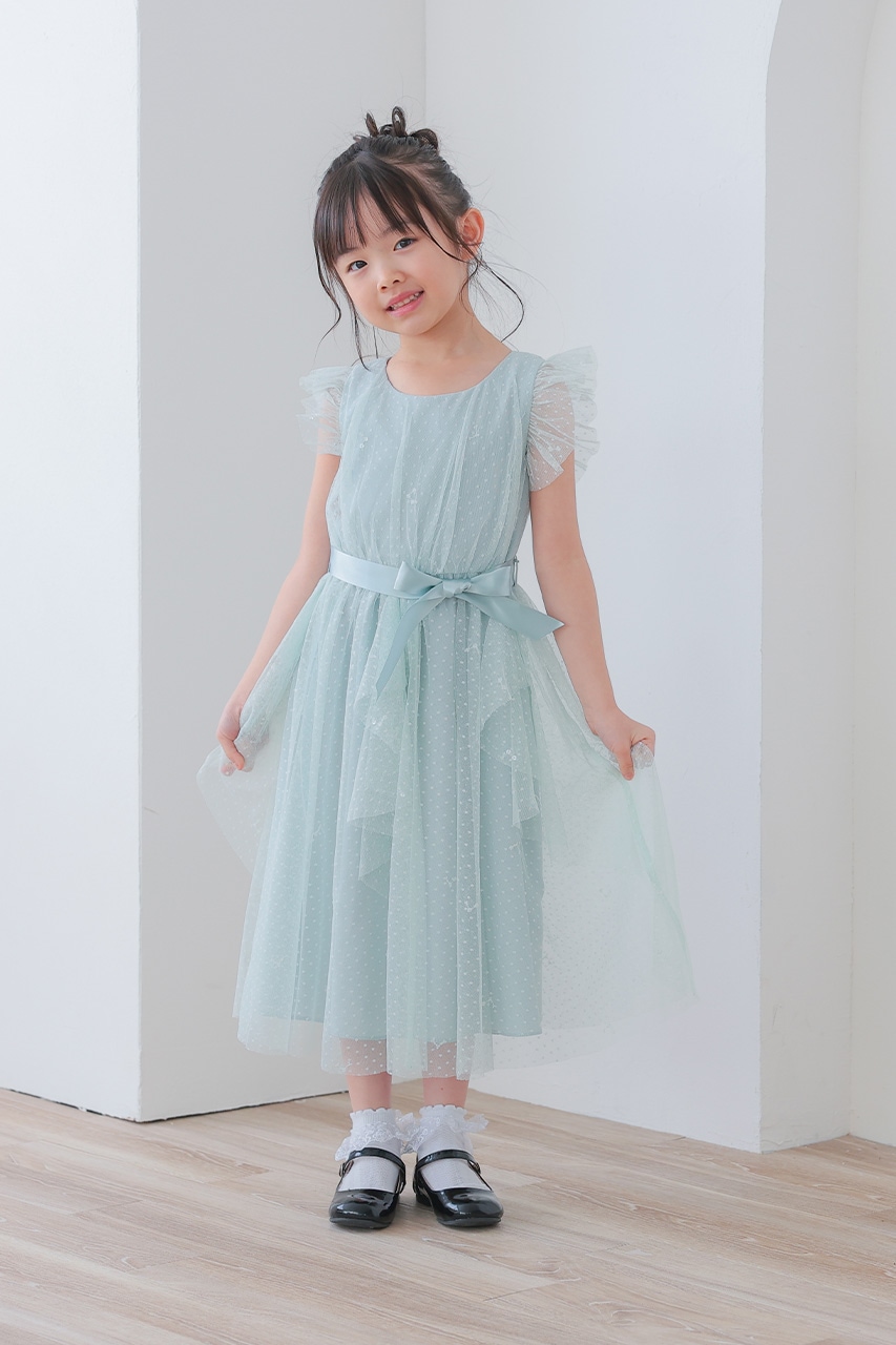 Kids ドットチュールギャザーフリルドレス 6歳｜結婚式の