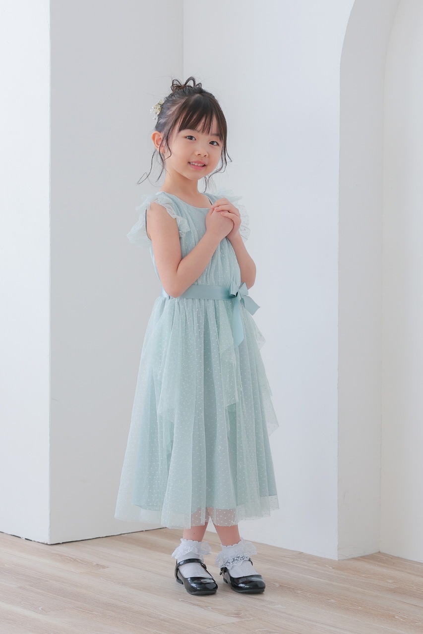 ★アウトレット★elena コットンギャザーフリルドレス Kids ドットチュールギャザーフリルドレス 6歳|結婚式の