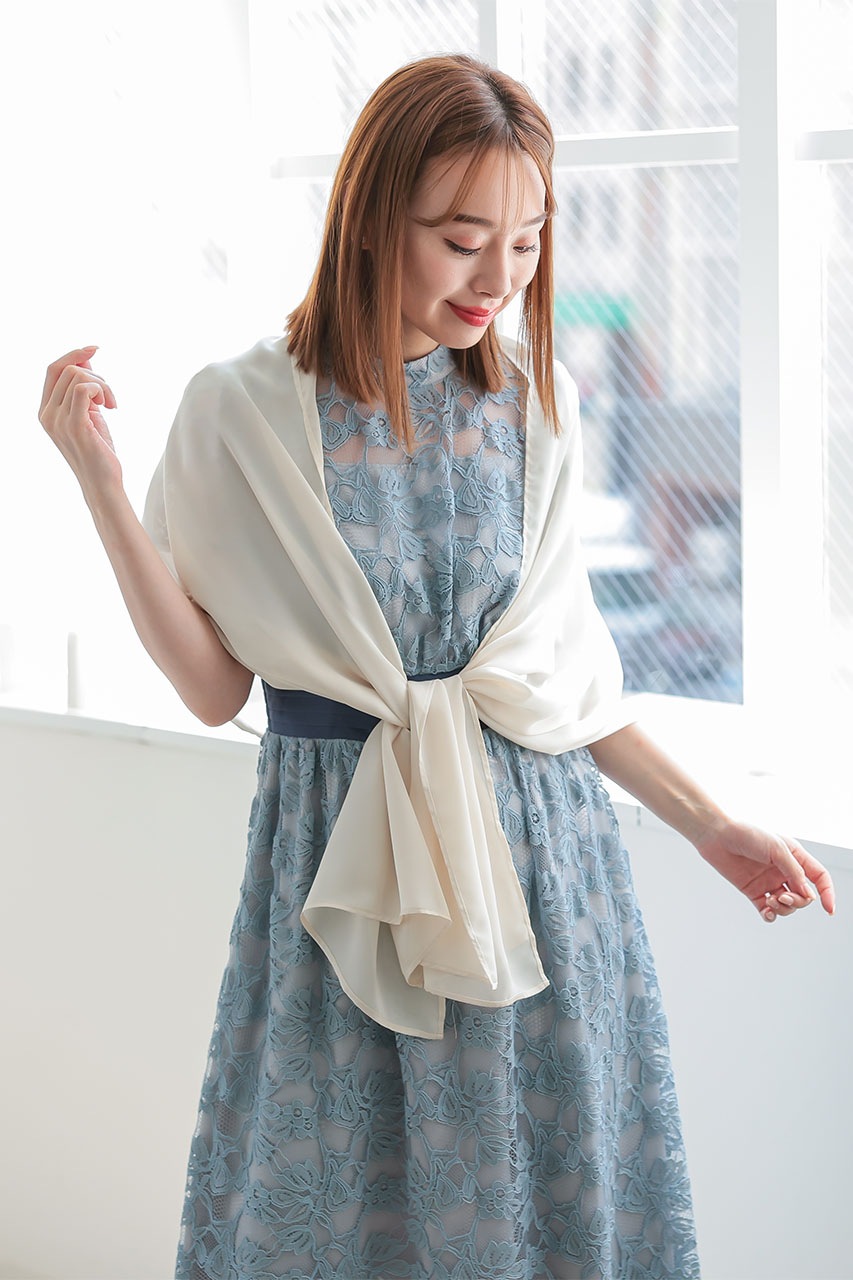 【専用】水色パーティードレス&ショール2点 サテンオーガンジーストール クリーム|結婚式のパーティー
