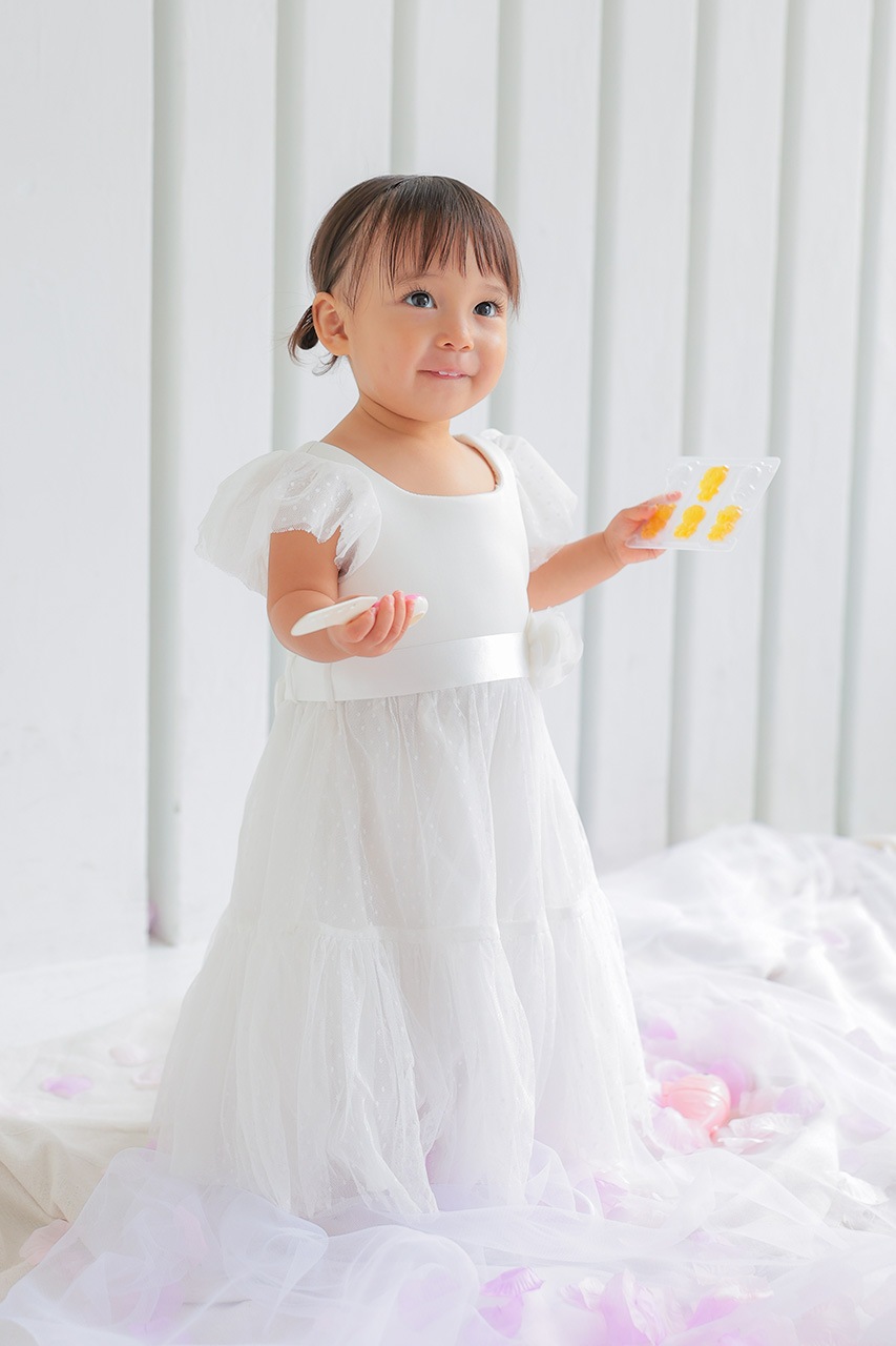 Baby ウエストコサージュドットレースドレス 80-85cm｜結婚式の  