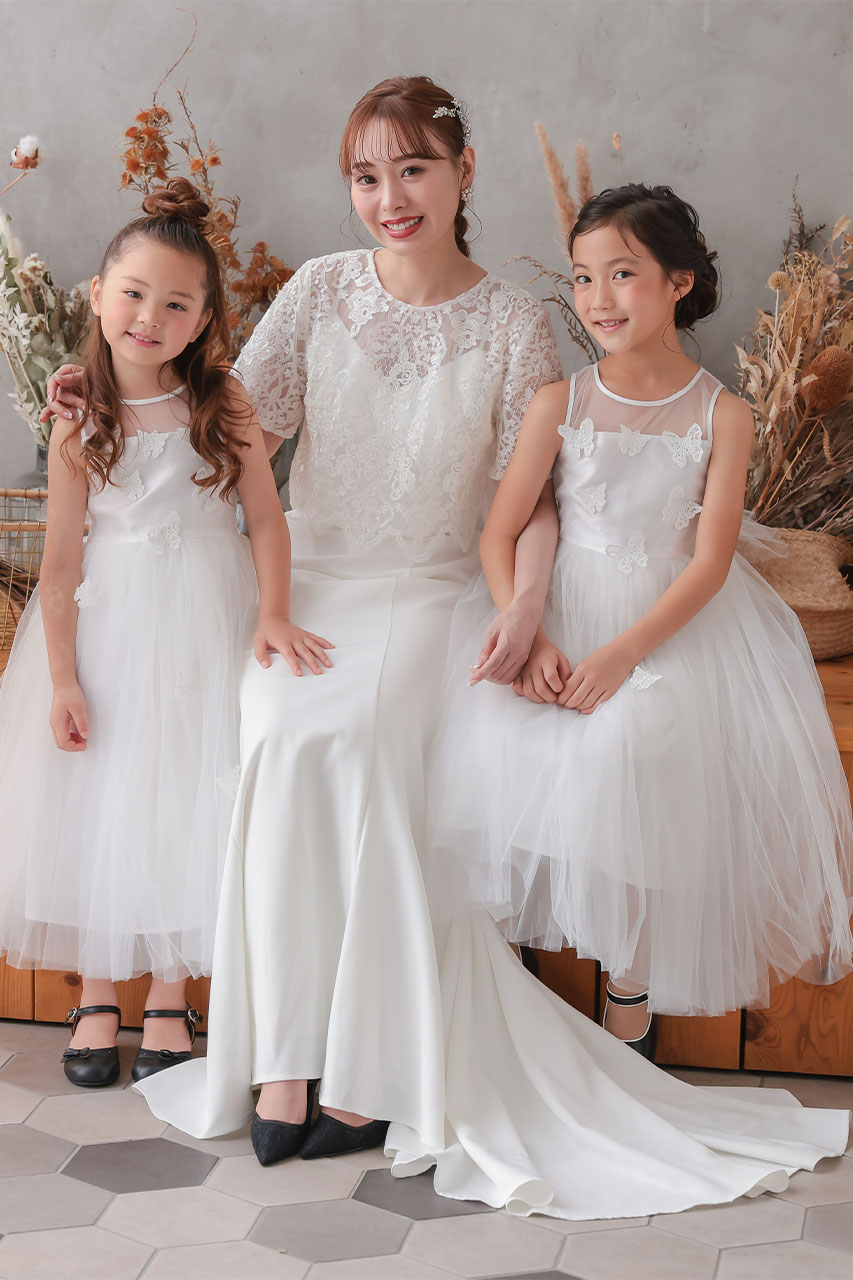 Kids バタフライチュールロングドレス 7歳｜結婚式のパーティードレス