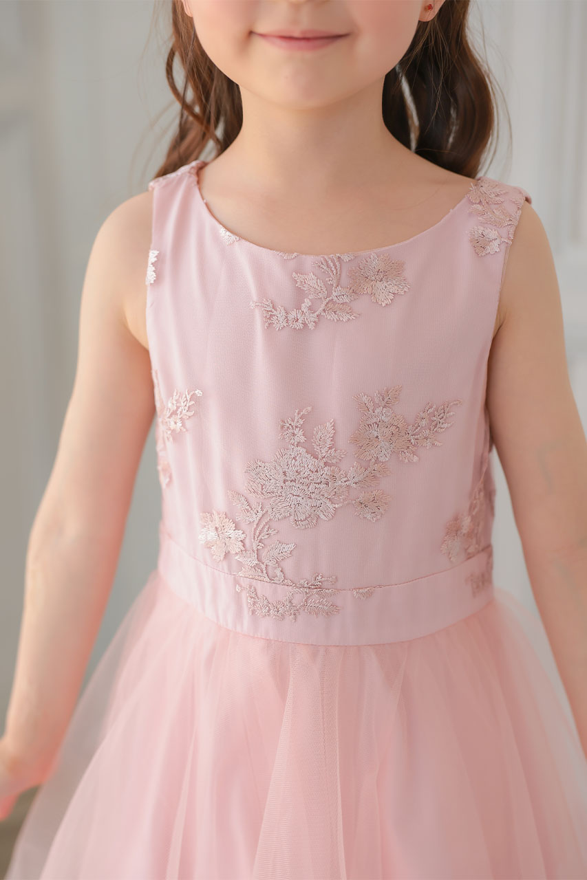 キッズドレス　ピンクチュールドレス ティアード　フィッシュテール Kids フィッシュテールチュールドレス 6歳｜結婚式のパーティードレス