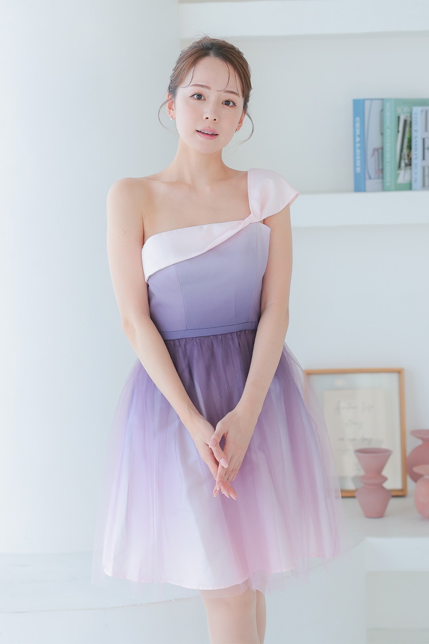 アシンメトリーミニドレス パーティー用 トレンド アシンメトリーグラデーションミニドレス Mサイズ|結婚式の
