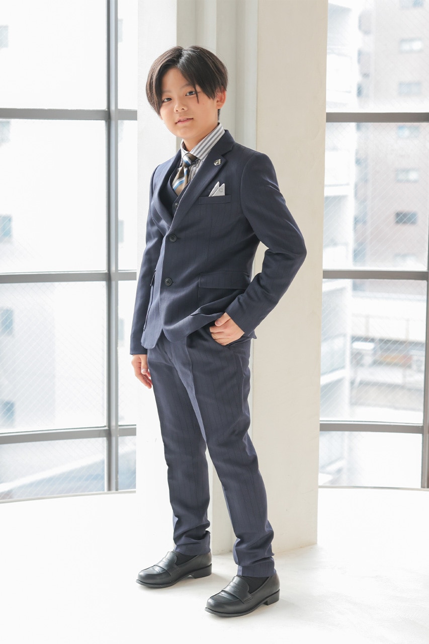 組み合わせが選べる】Boys ストライプフルセットスーツ ネイビー 140cm