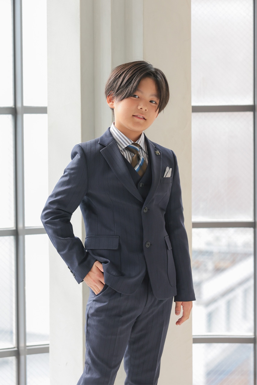 組み合わせが選べる】Boys ストライプフルセットスーツ ネイビー 140cm