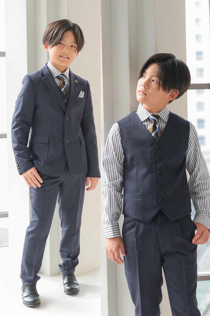 組み合わせが選べる】Boys ストライプフルセットスーツ ネイビー 140cm