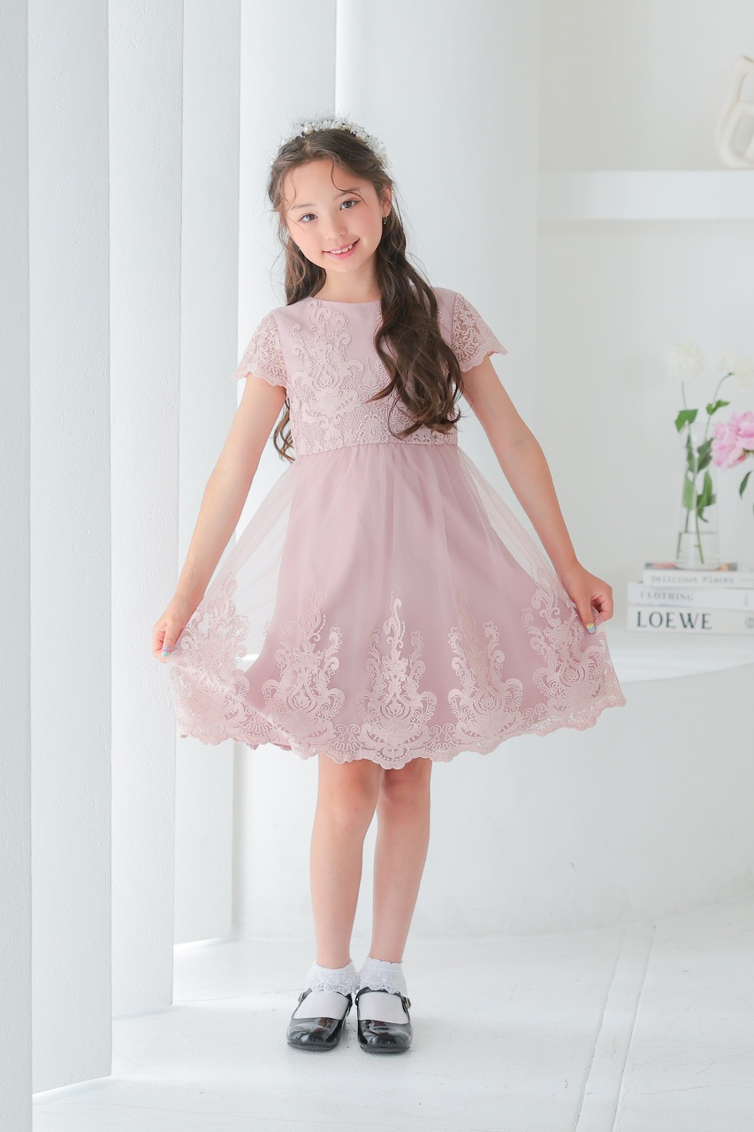 Kids レースフレアパーティードレス ピンク 12歳｜結婚式のパーティー