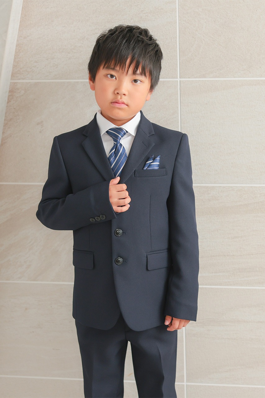 Boys 3つ釦ベーシックフォーマルスーツ ネイビー 140cm(シャツ