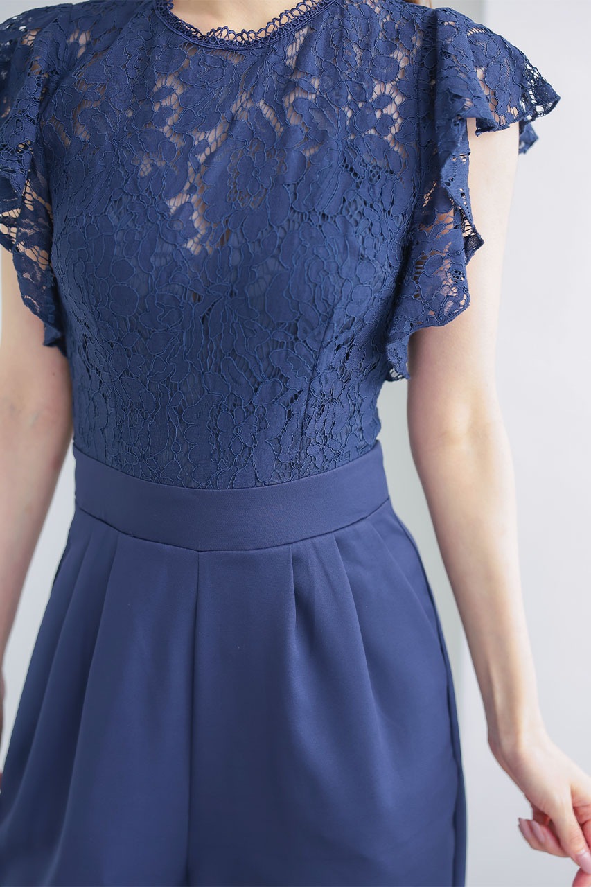 フレアスリーブレースジャンプスーツ｜結婚式のパーティードレスなら