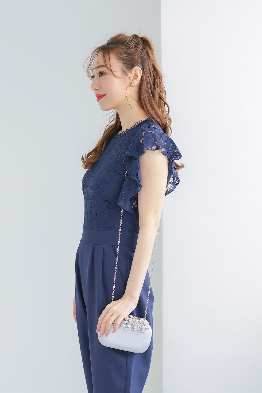 フレアスリーブレースジャンプスーツ｜結婚式のパーティードレスなら