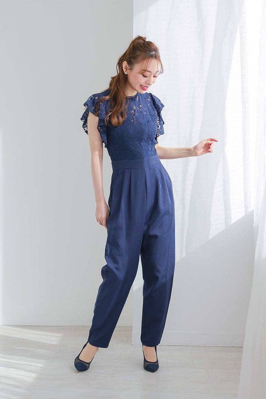フレアスリーブレースジャンプスーツ｜結婚式のパーティードレスなら