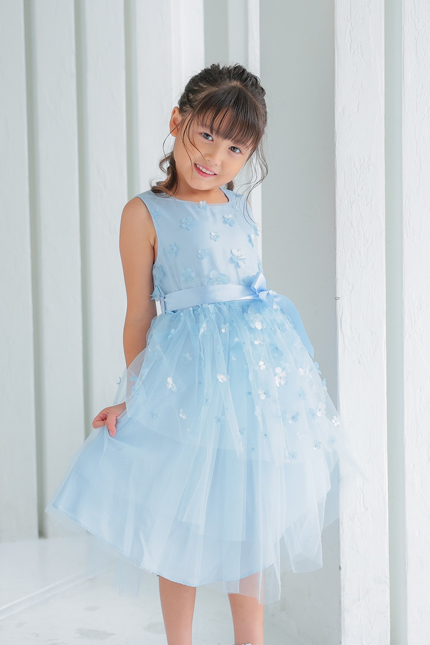 Kids 3Dフラワーティアードチュールドレス 6歳｜結婚式のパーティー