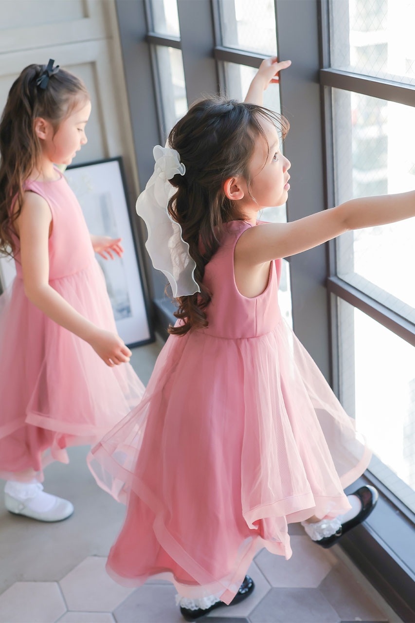 Kids チュールレイヤードドレス ピンク 4歳｜結婚式のパーティードレス