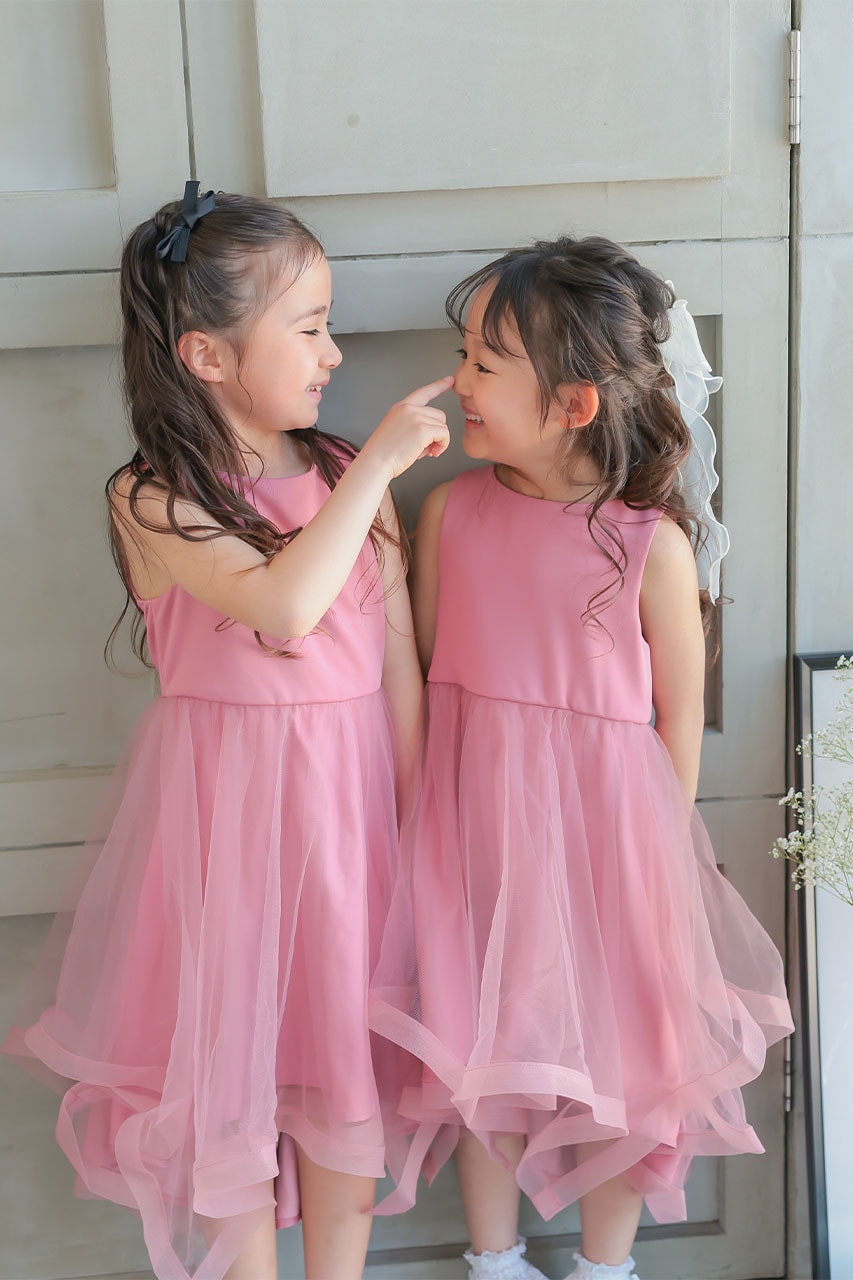 Kids チュールレイヤードドレス ピンク 4歳｜結婚式のパーティードレス