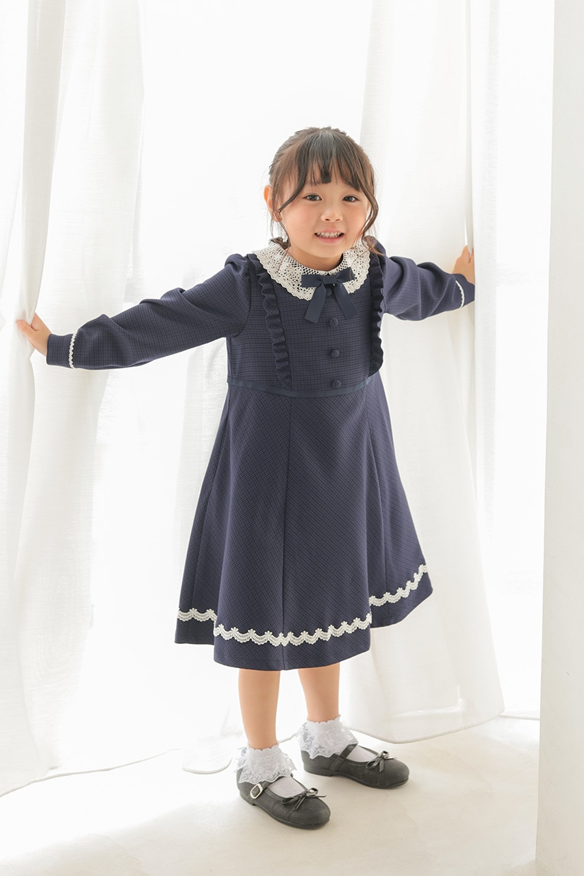 SNIDEL ネイビー レース襟 ワンピース 2WAYレース襟付きラインレース×ツイードワンピース