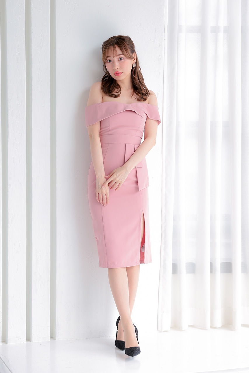 オフショルタイトミディドレス｜結婚式のパーティードレスなら