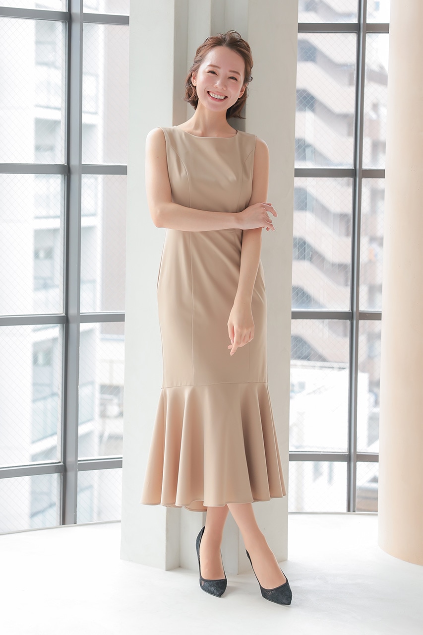 【送料込】ドレス ワンピース セットアップ マーメイド 結婚式 セットアップ可能】マーメイドロングワンピース ベージュ/M