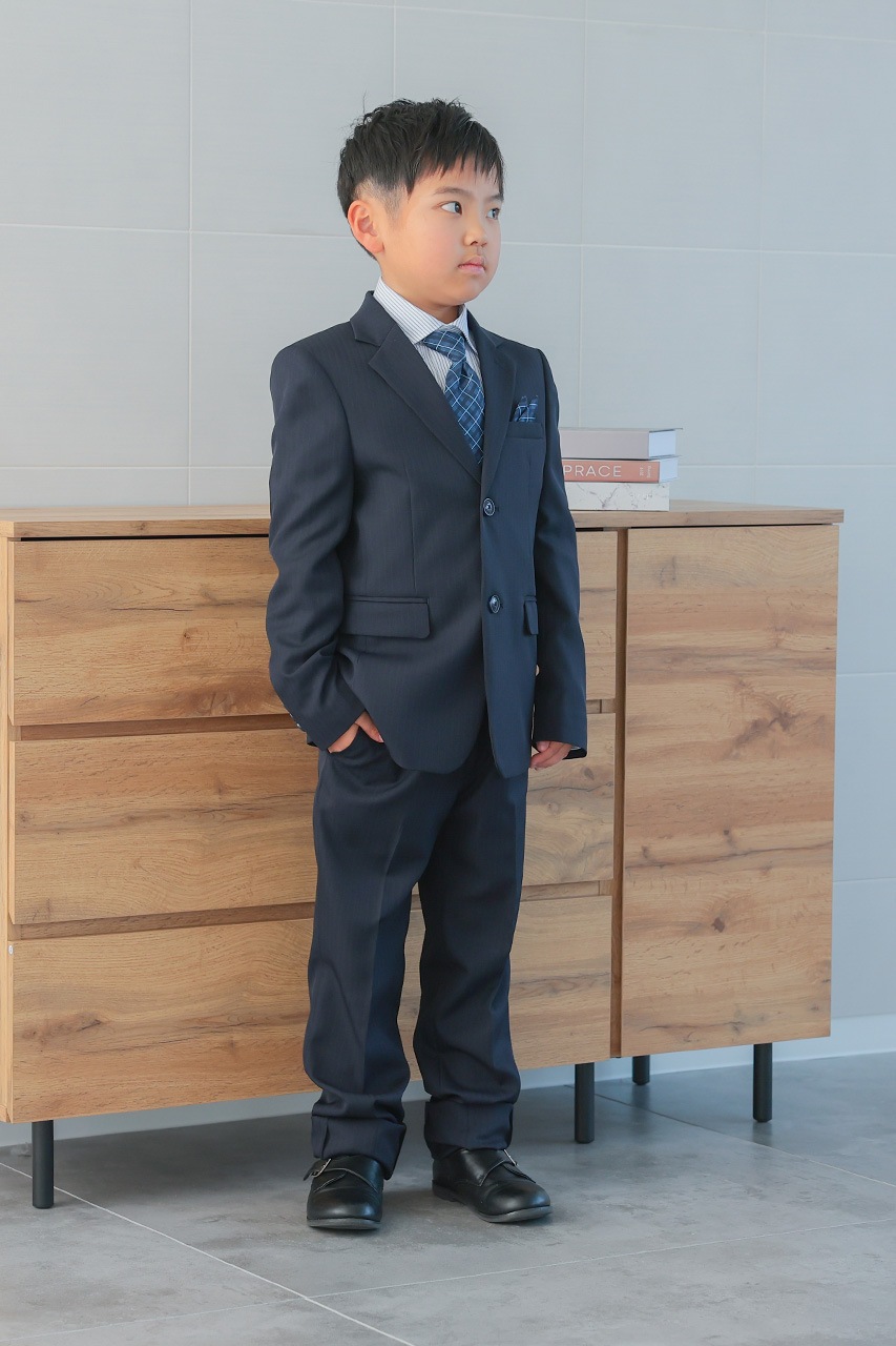 Boys 2つ釦チェックフォーマルスーツ ネイビー 160cm(シャツ 