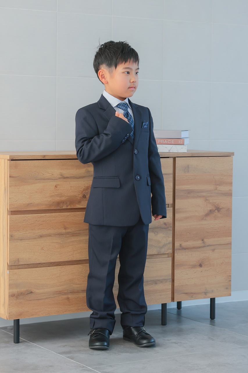 ネイビー チェック柄 フォーマルスーツ 160cm ワイシャツ付き Boys 2つ釦チェックフォーマルスーツ ネイビー 160cm(シャツ
