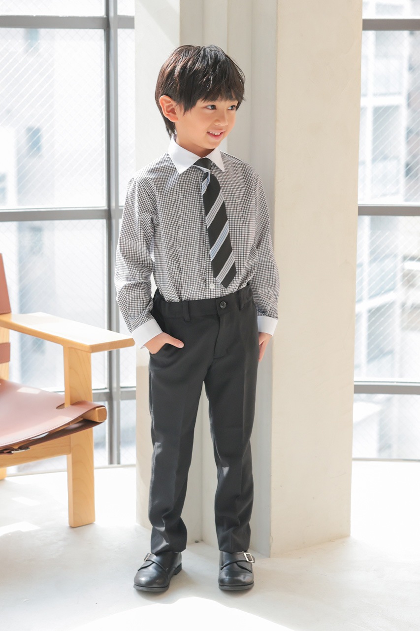 Boys ギンガムチェックロングパンツスーツ ブラック 130cm(シャツ