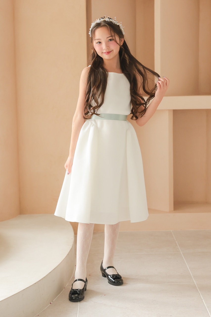 Kids ウエストリボンポンチフレアドレス 125-130cm｜結婚式の